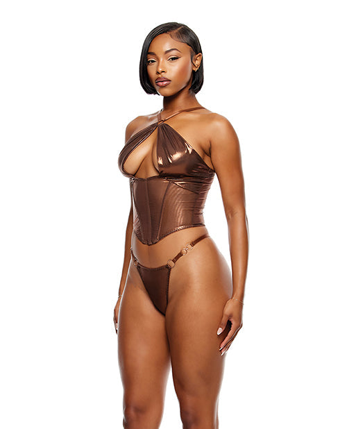 Bustier en résille métallique avec string 2 pièces - Cuivre Métallique TG