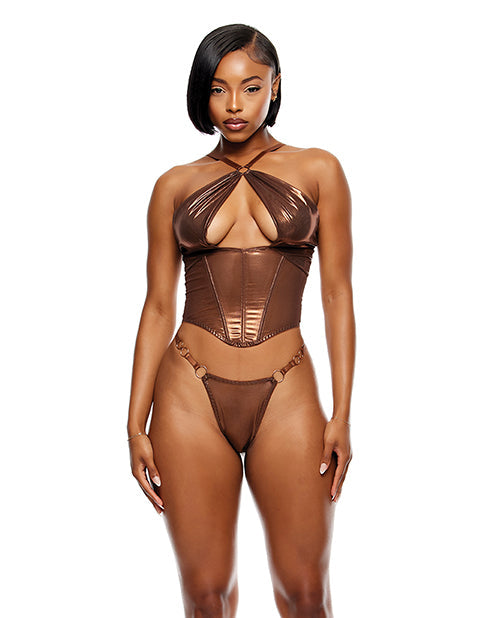 Bustier en maille métallique liquide avec string 2 pièces - Cuivre métallique TP