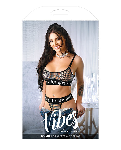 Vibes Icy Girl Soutien-Gorge Résille Métallisée & String Noir M/L