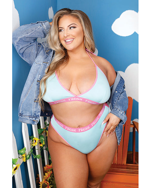Vibes Conjunto de Bralette Halter y Shorty Azul Claro QN