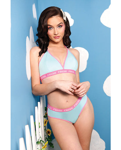 Haut de bikini type brassière dos-nu et shorty Vibes Fresh bleu clair T S/M