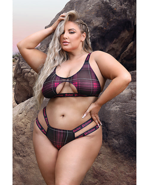 Vibes Fuckin' Perfection Bralette y Bragas con Abertura Negro/Rosa QN