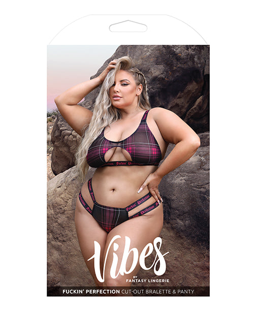 Parure découpée bralette et culotte Vibes Fuckin' Perfection noire/rose QN