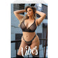 Vibes Baddie Conjunto de bralette largo y tanga de malla con purpurina negro QN