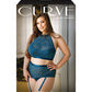 Soutien-gorge dos nu en dentelle Shay et culotte taille haute ouverte avec porte-jarretelles amovibles Bleu sarcelle 3X/4X