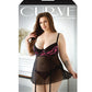 Nuisette sans armatures Curve Madison avec porte-jarretelles et culotte noir/rose 1X/2X
