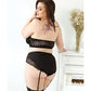 Top halter con obertura Sadie Curve con superposición de encaje y bragas con liguero, negro 1X/2X