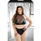 Top halter "Wetlook" Curve Rebel con cadena extraíble y bragas negro 3X/4X