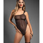 Teddy Domina de un Hombro con Transparencias y Puños de Cuerda Negro S/M