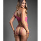 Domina teddy transparente de un hombro y esposas de cuerda rosa S/M