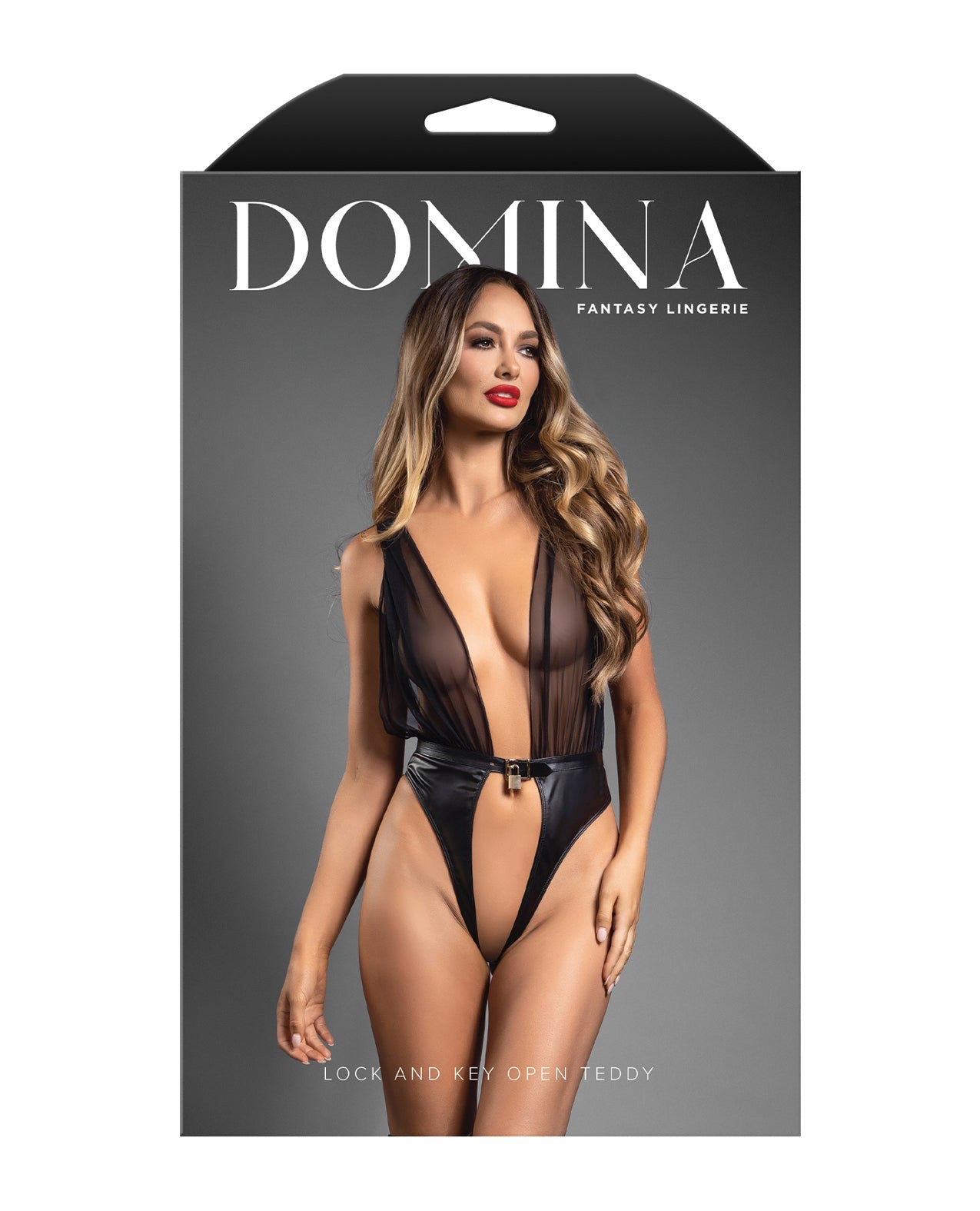 Teddy con escote pronunciado Domina con candado y llave negro M/L