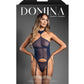 Bustier de malla transparente Domina con ligueros, gargantilla desmontable y tanga de 2 piezas - Azul marino G/XL