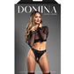 Conjunto de 2 piezas de malla transparente y cuero vegano Domina con tanga sin entrepierna y cierres dorados de sujeción - Negro S/M