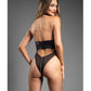 Body Domina de malla transparente con cuello halter, cintura ceñida con efecto piel y cremallera en la entrepierna - Negro S/M