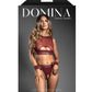 Conjunto de 3 piezas de malla transparente y cuero vegano Domina con bragas sin entrepierna y esposas - Borgoña S/M