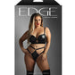 Soutien-gorge long à armatures avec string, en similicuir matelassé et résille - Noir QN