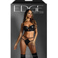 Edge Quilted Wetlook and Mesh Longline Underwire Bra w/ G-String - Black S/M