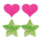 Cubrepezones con diseño de corazón de neón y estrella de encaje, reactivos a la luz UV - Pack de 2 unidades, talla única, rosa y verde
