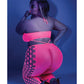 Bodystocking à licou court et découpé Glow Black Light Rose néon QN