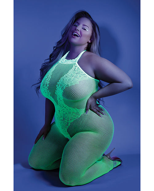Medias de rejilla sin entrepierna que brillan en la oscuridad, color verde neón, talla única
