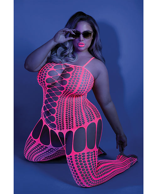 Bodystocking neón rosa QN con paneles entrecruzados Glow Black Light
