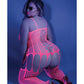 Bodystocking neón rosa QN con paneles entrecruzados Glow Black Light