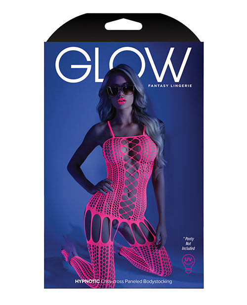 Medias corporales con paneles entrecruzados de luz negra que brillan en la oscuridad, color rosa neón, talla única