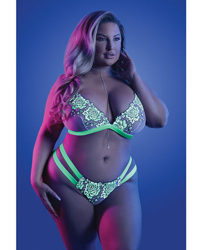Bralette y braguita con jaula de visión nocturna que brillan en la oscuridad QN