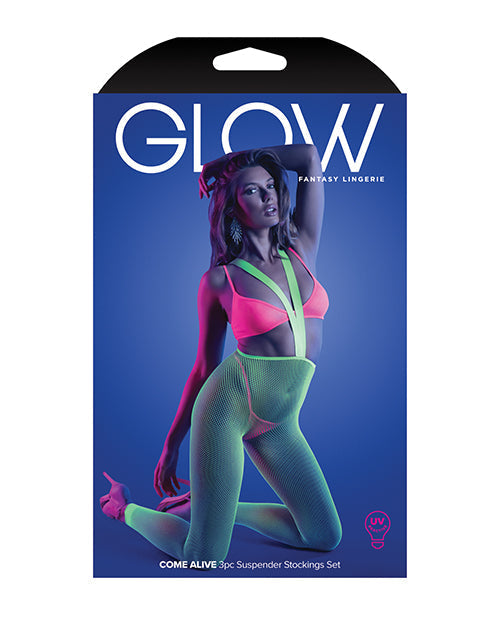 Medias con liguero, bralette y tanga Glow Come Alive, multicolores, talla única