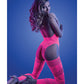 Brillo Cautivador Halter Bodystocking y Tanga Rosa Neón Talla Única