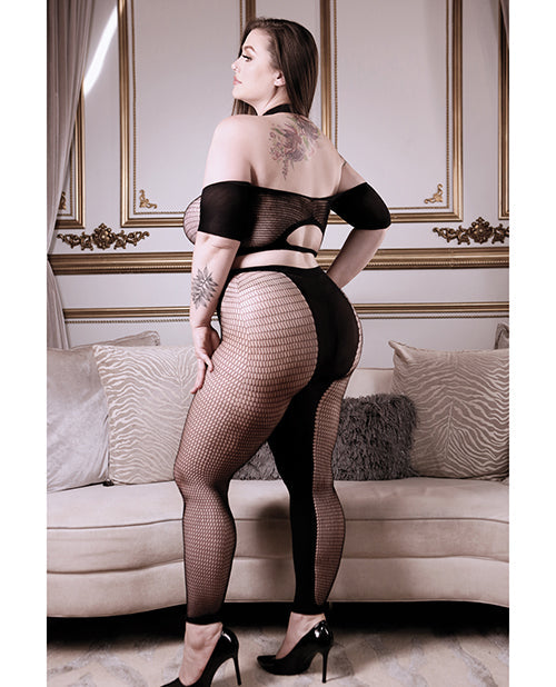 Sheer Fantasy Top de hombros descubiertos opaco y de red con leggings Negro Talla única