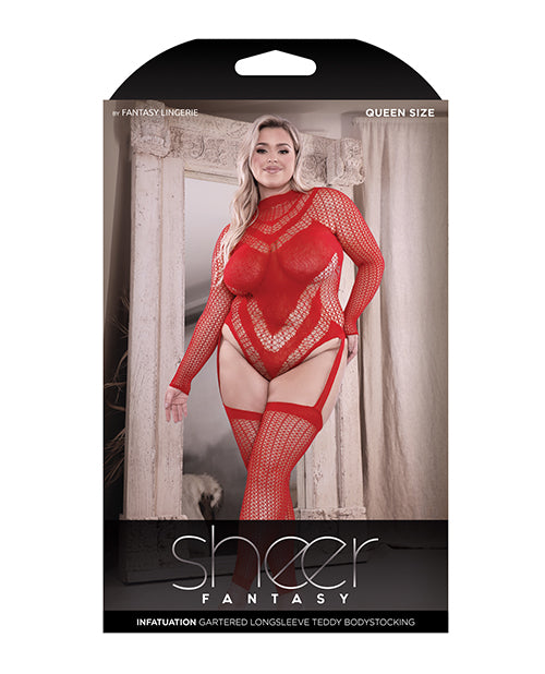 Teddy manches longues Pure Infatuation avec bas sans pieds attachés Rouge QN