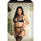 Soutien-gorge, porte-jarretelles et culotte brodés en maille Tease Avori Noir L/XL