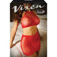 Top de red Vixen con cuello halter y falda con lazo en la espalda, rojo L/XL