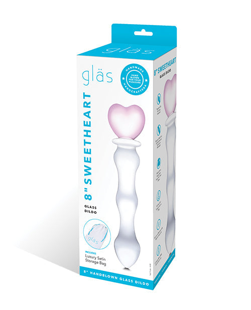 Gode ceinture grand format 20 cm | Gode en verre Sweetheart | Gode rose transparent | Gode réaliste en forme de cœur | Grand gode