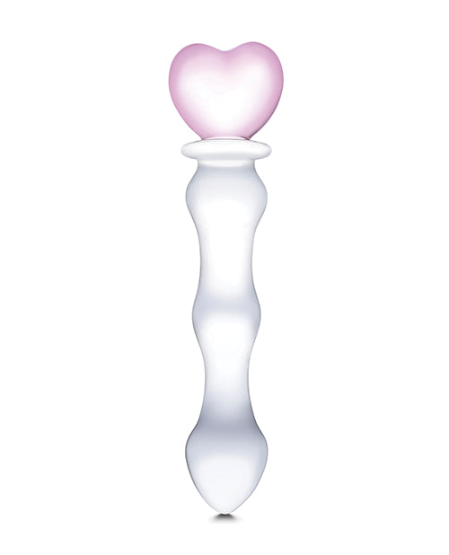 Gode ceinture grand format 20 cm | Gode en verre Sweetheart | Gode rose transparent | Gode réaliste en forme de cœur | Grand gode