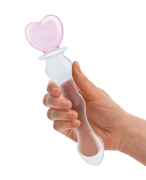 Gode ceinture grand format 20 cm | Gode en verre Sweetheart | Gode rose transparent | Gode réaliste en forme de cœur | Grand gode