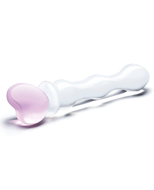 Gode ceinture grand format 20 cm | Gode en verre Sweetheart | Gode rose transparent | Gode réaliste en forme de cœur | Grand gode