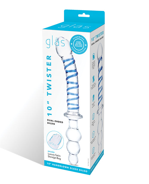 Dildo grande de cristal de 25 cm | Dildo doble Twister | Dildo realista de doble extremo | Dildo de cristal azul