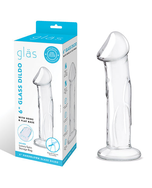 Glas Dildo Grande de 6" con Venas | Dildo Realista de Base Plana | Dildo de Vidrio Soplado a Mano