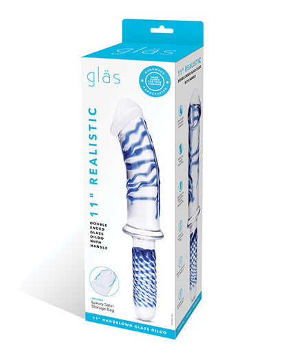 Dildo grande de cristal de 11" | Dildo realista azul | Dildo doble cara | Dildo de cristal con mango