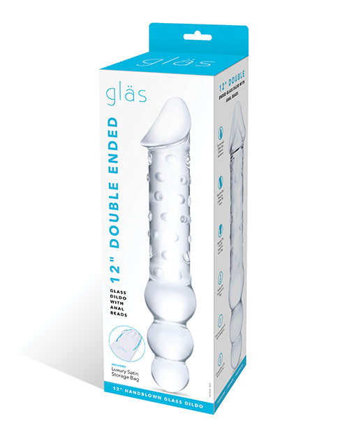 Verre Pénétrateur 30cm | Pénétrateur Double | Pénétrateur en Verre à Double Extrémité avec Perles Anales | Pénétrateur Géant Transparent