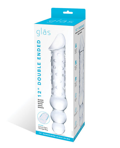 Verre Pénétrateur 30cm | Pénétrateur Double | Pénétrateur en Verre à Double Extrémité avec Perles Anales | Pénétrateur Géant Transparent