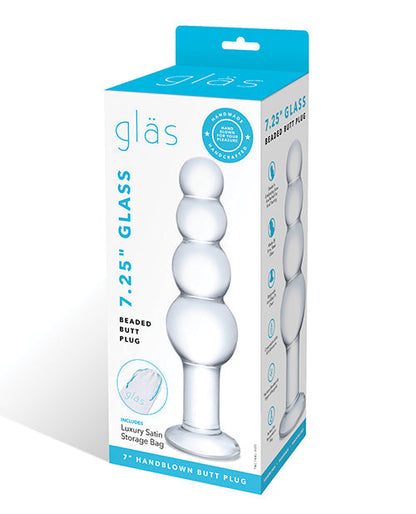 Glas Plug Anal con Cuentas de Vidrio de 7.25" - Transparente
