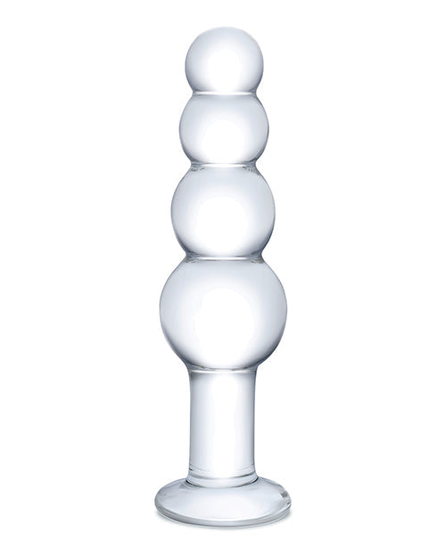 Glas Plug Anal con Cuentas de Vidrio de 7.25" - Transparente