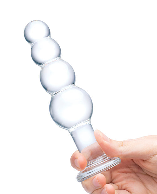 Glas Plug Anal con Cuentas de Vidrio de 7.25" - Transparente