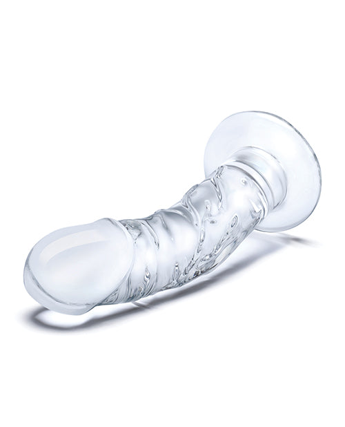 Grand godemichet en verre de 7" | Godemichet réaliste transparent | Godemichet en verre courbé avec veines