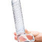 Gros gode en verre de 8" | Gode réaliste nervuré | Gode en verre point G avec testicules | Grand gode transparent