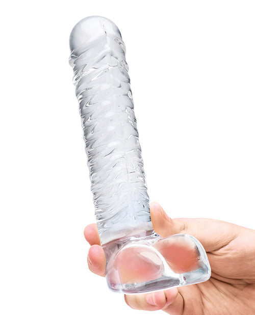 Gros gode en verre de 8" | Gode réaliste nervuré | Gode en verre point G avec testicules | Grand gode transparent
