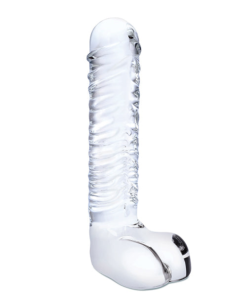 Gros gode en verre de 8" | Gode réaliste nervuré | Gode en verre point G avec testicules | Grand gode transparent